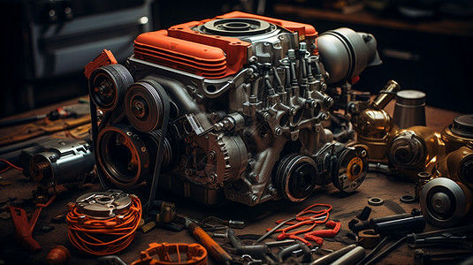 复杂的工业汽车发动机背景图片