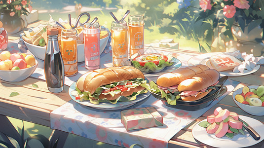 野餐的食物插图图片