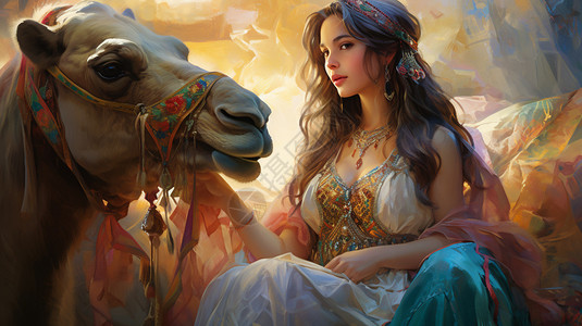 美丽的女孩和骆驼图片