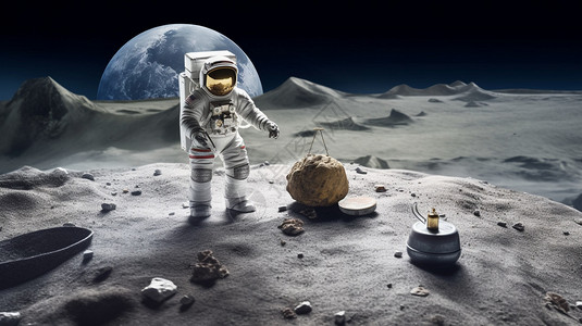 探险的人月球上的太空人设计图片
