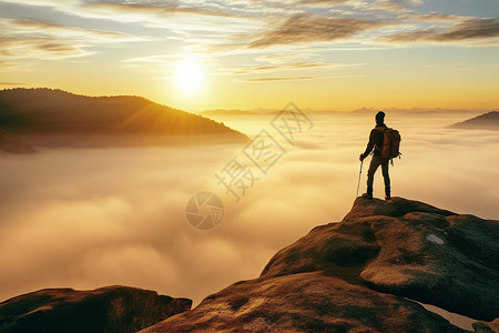 悬崖上的花岩石上站立的男人背景