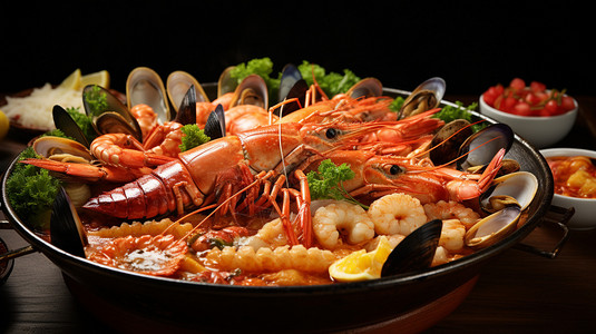 海鲜大锅美味健康的海鲜火锅背景