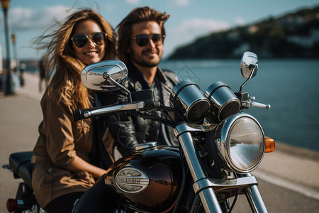 骑行摩托车的情侣图片