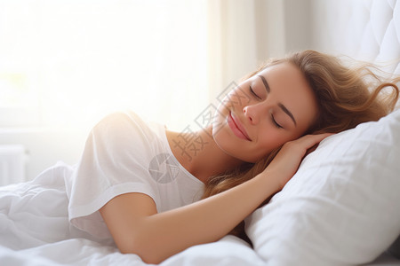 放松心情入睡的外国女子高清图片