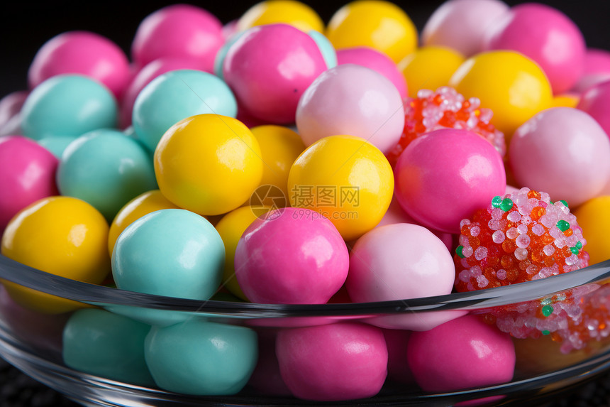 碗中的彩色糖果图片