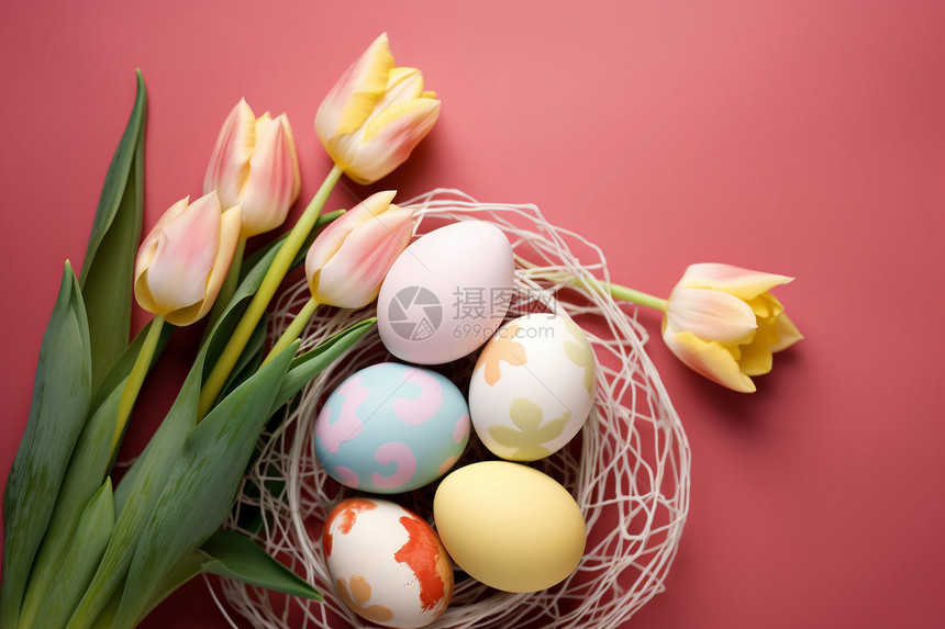 复活节彩蛋和花朵图片