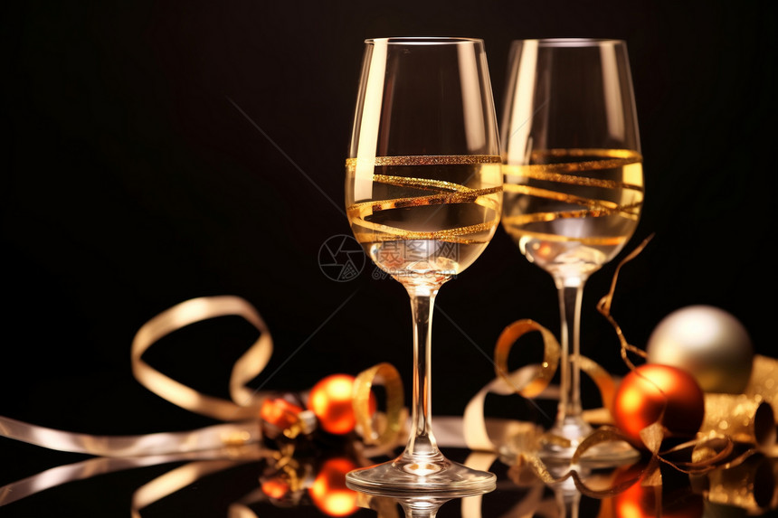 庆祝的饰品和酒杯图片