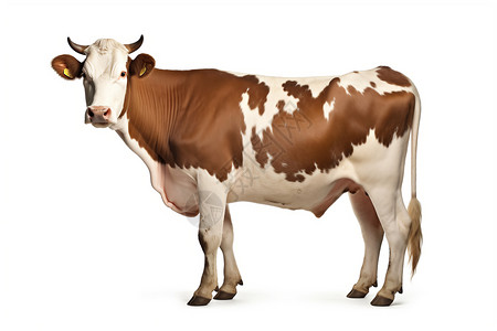 白色背景上的棕色奶牛图片