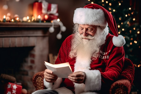 阅读书信的圣诞老人图片