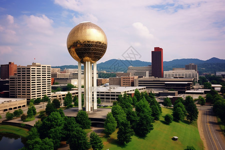 城市中的圆球建筑背景图片