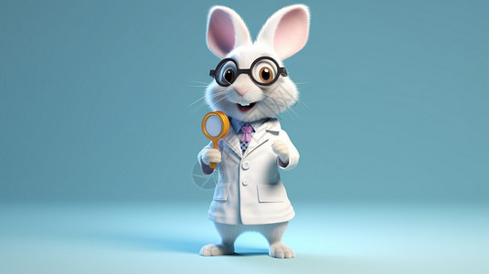 可爱动物医生穿着白大褂的兔子医生插画