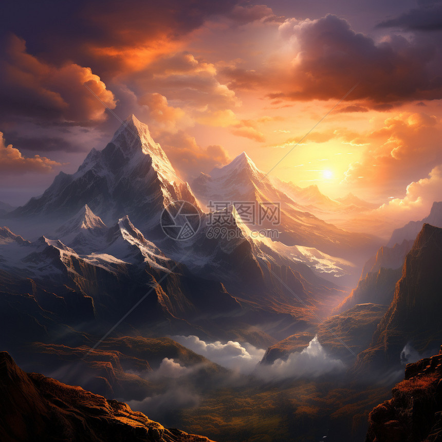 美丽山脉和日出图片
