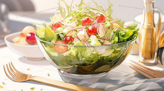 色拉子美味的蔬菜沙拉创意插图插画