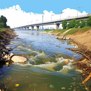 污染河流被污染的河流插画