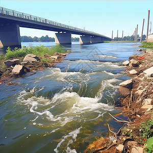 河流污染城市中排入的污水插画