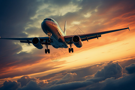 日落下的一架飞机背景图片