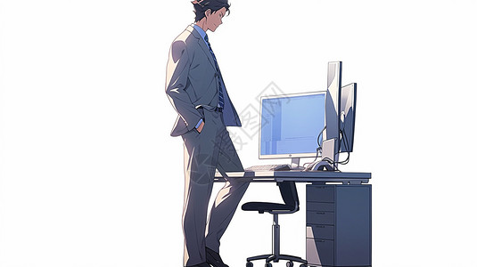 卡通风格电脑前的帅哥插图背景图片