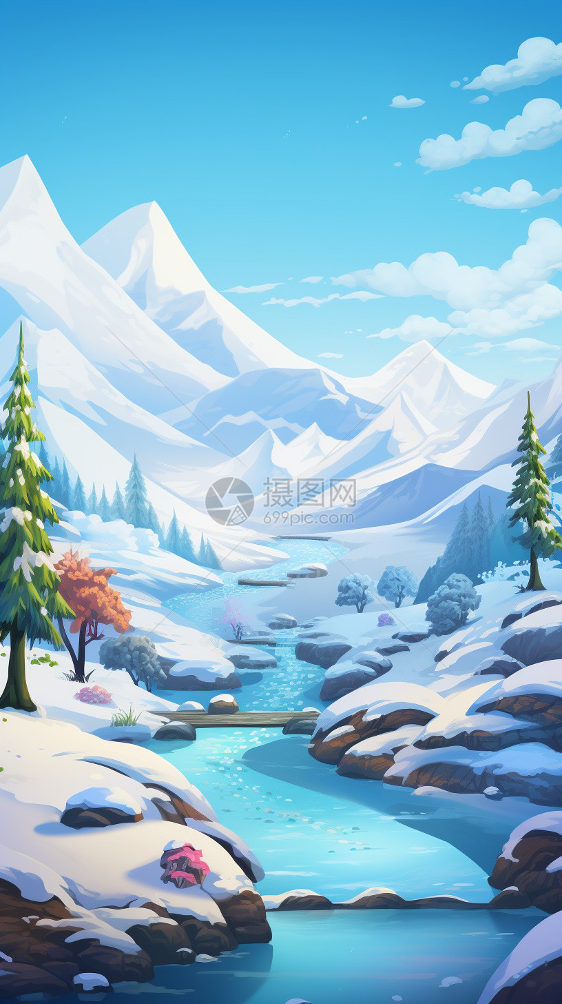 冬天童话般的场景艺术插图图片