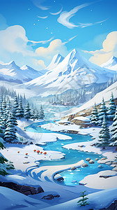 卡通风格冬天童话般的场景背景图片