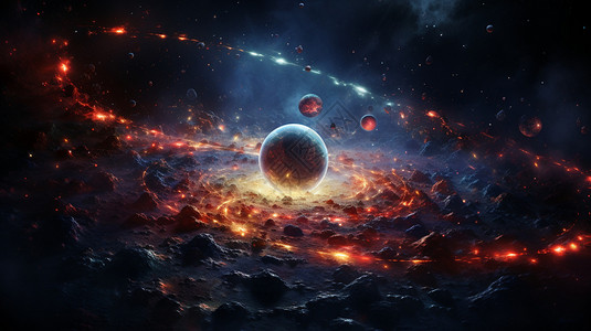 爆炸效应宇宙爆炸行星轨迹概念图设计图片
