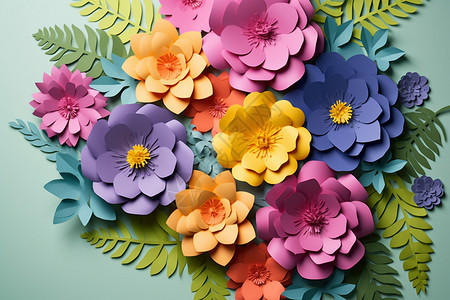 彩色的剪纸花卉背景图片