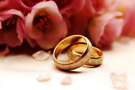 要结婚了一对刻了字黄金戒指背景