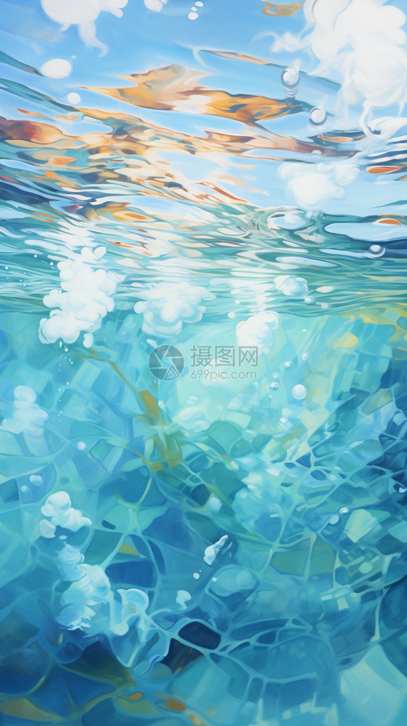 碧蓝的海水插画图片