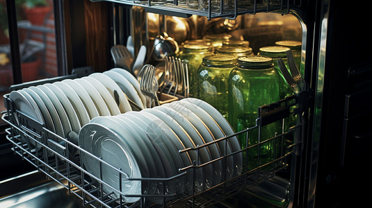 智能公寓厨房中的智能洗碗机设计图片