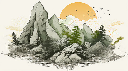 中国山水的水墨画背景图片