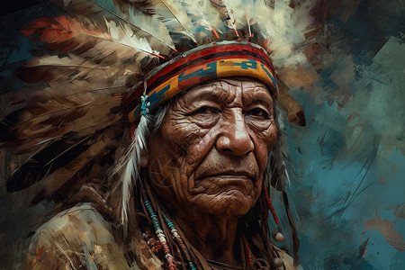 美国 油画印第安部落首领插画