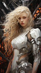 白色精细的盔甲未来派机械盔甲金发女孩设计图片