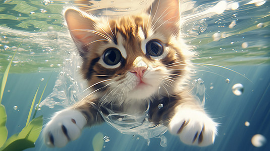 水下游泳的小猫图片