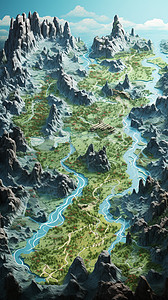 任务地图游戏风格世界地图插画