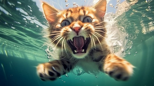 水下凶猛的小猫高清图片