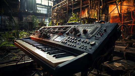 一架电子琴丛林中破旧的电子琴设计图片