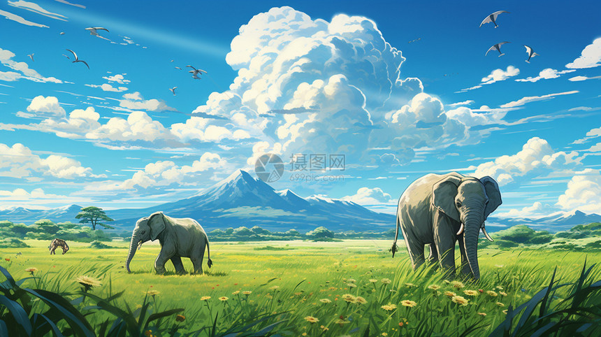 正在行走的大象卡通插图图片