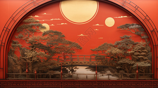 中式红色舞台背景高清图片