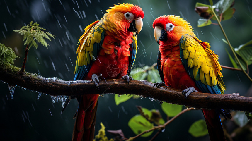 雨中树上的鹦鹉图片