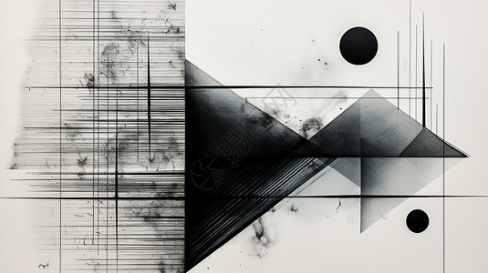 黑白抽象线条抽象水墨几何线条插画