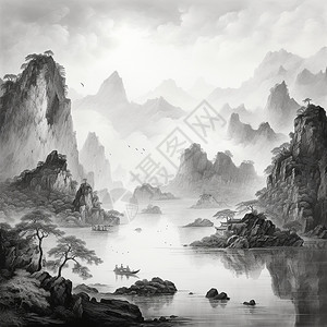 美丽的山水水墨画背景图片