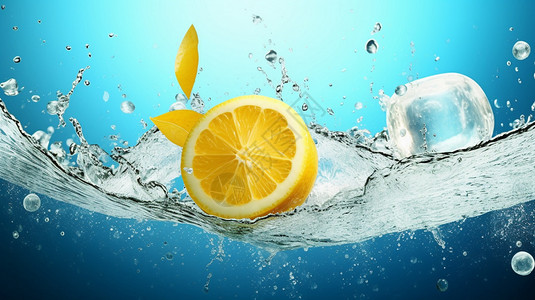 掉入水中的柠檬背景图片