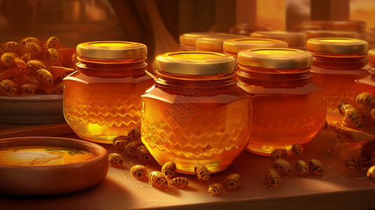 天然蜂蜜三折页罐装的蜂蜜插画