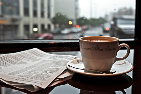 雨天窗边的美味咖啡图片