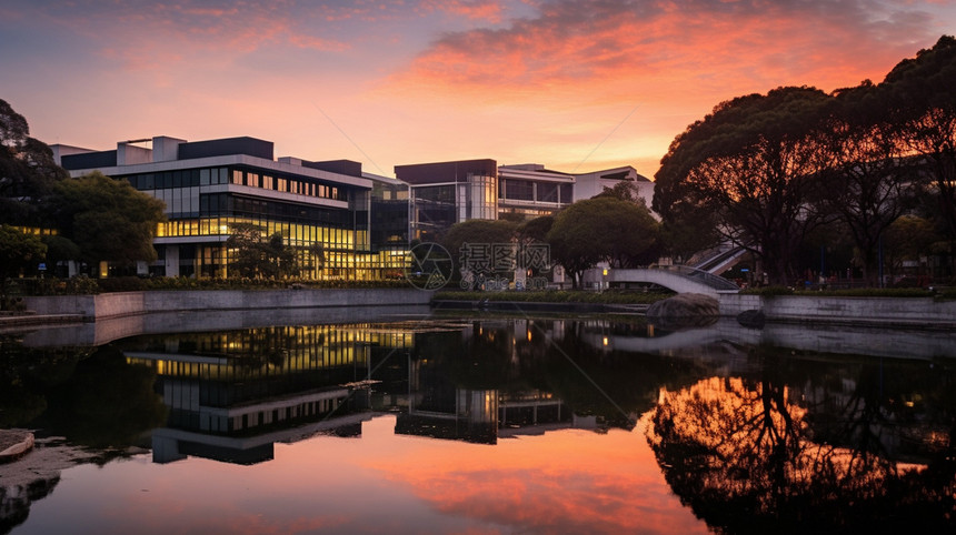 夏季大学校园的美丽景观图片