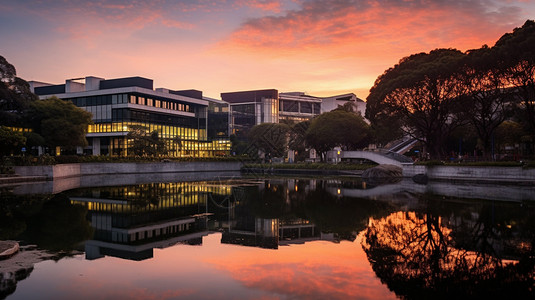 夏季大学校园的美丽景观图片