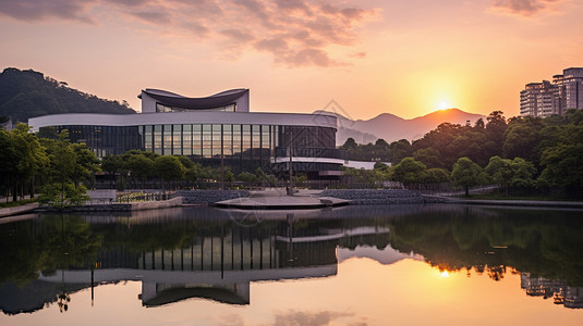 黄昏时大学校园的美丽景观图片