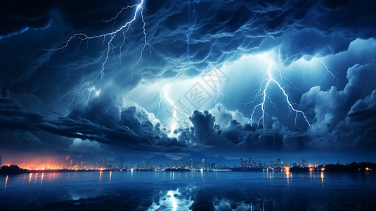 电闪雷鸣的天空景象图片