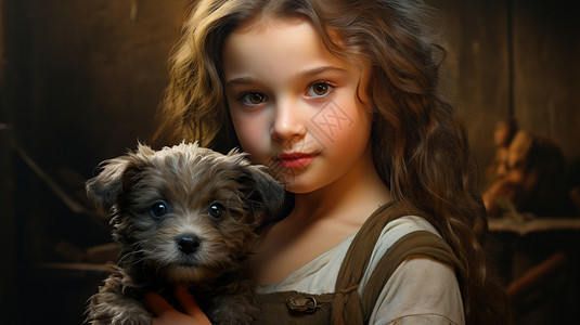 喜爱小狗的小女孩图片