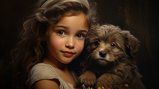 小女孩抱着小狗图片