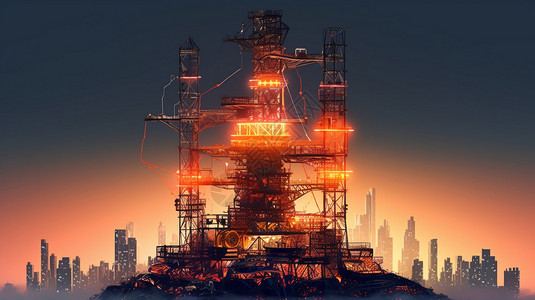 城市建筑的电力塔创意插图背景图片